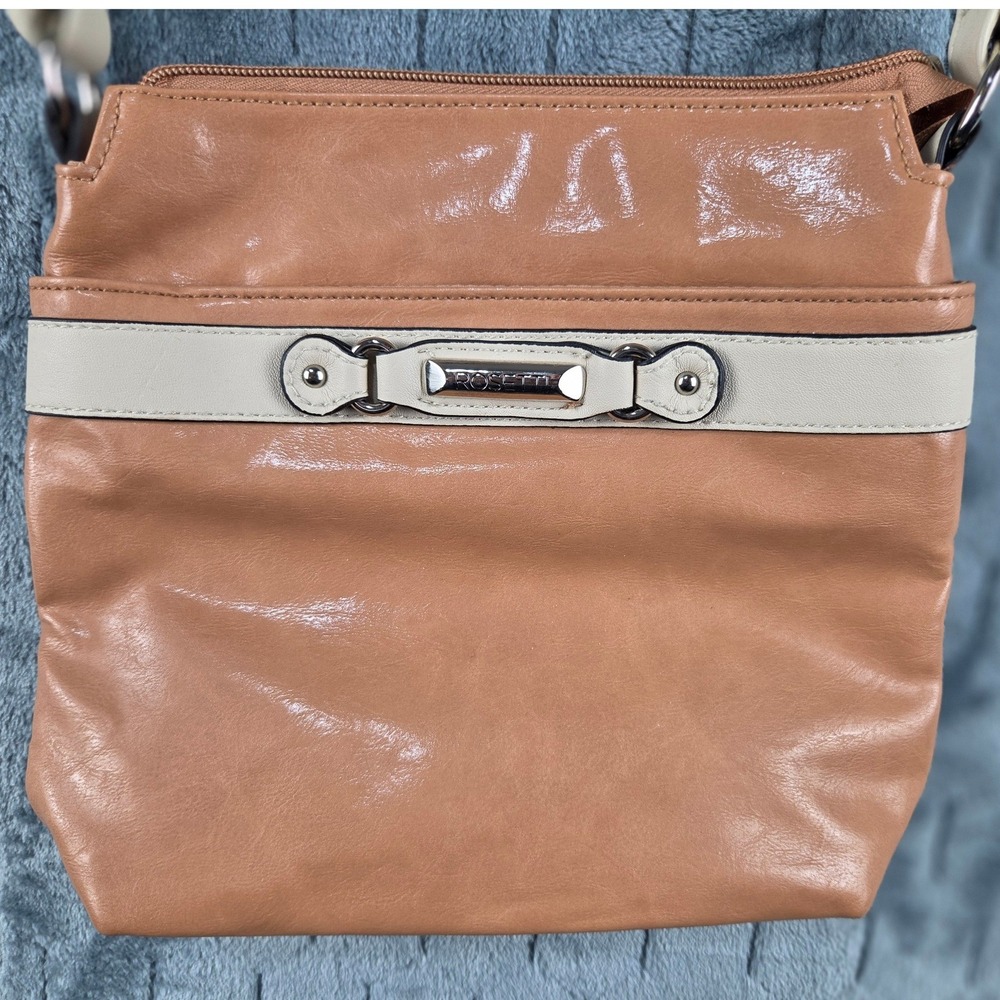 Rosetti Tan Cream Faux Leather Crossbody Bag Silver Hardware Adjustable Strap